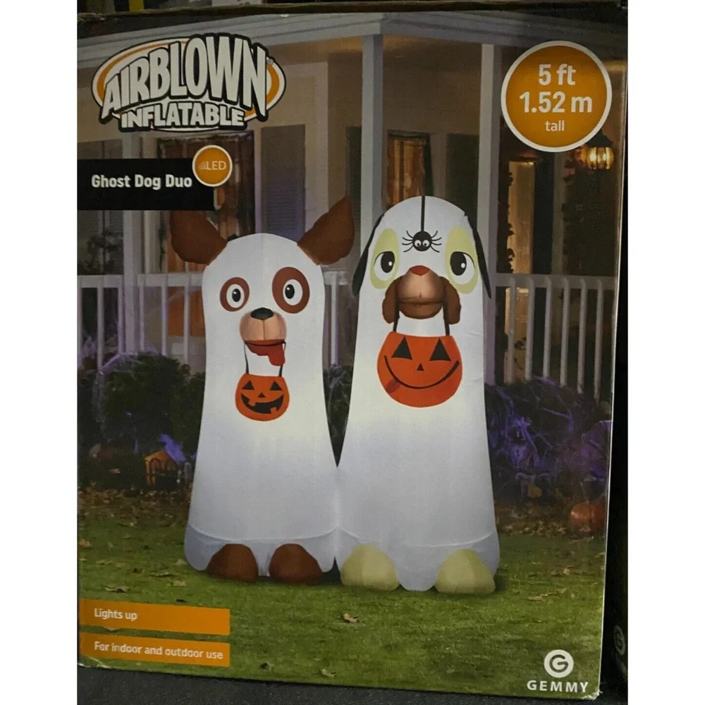 Gemmy Halloween Airblown Inflatable Ghost Dog Duo NEW 5' SHIPS FAST
